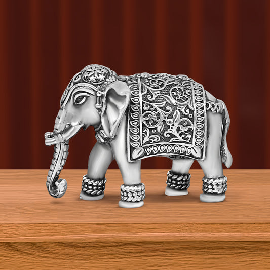 925 Sterling silver Kandrai work Nakshi/ chitai design customized Elephant statue, puja article figurine, décor Diwali puja articles su494 - TRIBAL ORNAMENTS