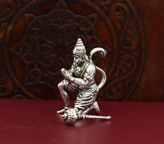 925 silver handmade Lord hanuman 1.5" statue, best puja or gifting god hanuman statue sculpture home temple puja art, utensils art124 - TRIBAL ORNAMENTS