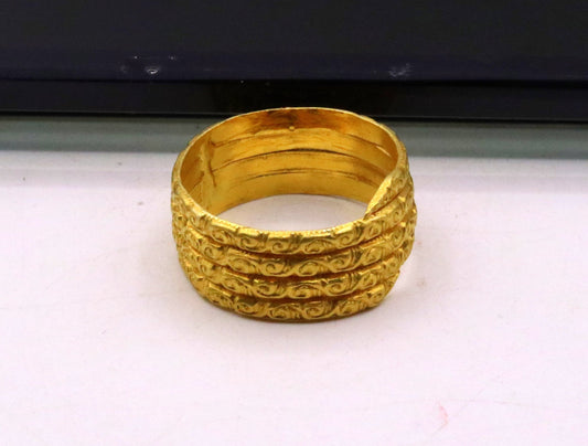 Vintage 22k carat yellow gold handmade unique traditional design ring band indian tribal unisex jewelry without stone - TRIBAL ORNAMENTS