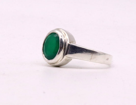 Fabulous green stone Solid silver handmade ring band with gorgeous unisex ring from india sr-59 - TRIBAL ORNAMENTS