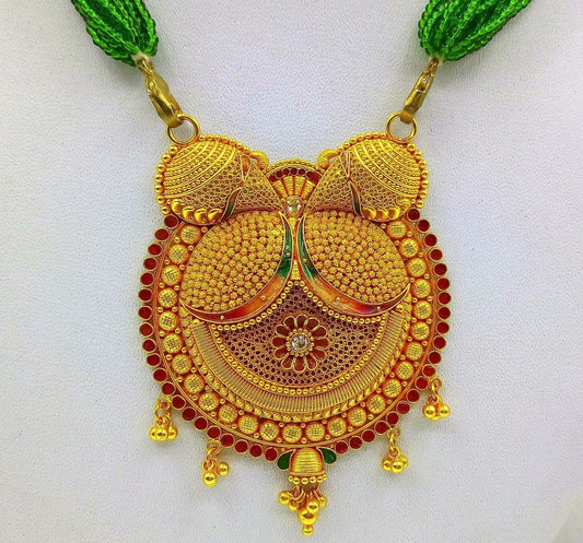 Vintage antique handmade 22k yellow gold filigree work fabulous pendant necklace with awesome meenakari (color enamel ) design mangalsutra - TRIBAL ORNAMENTS