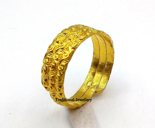 Vintage antique design 22k yellow gold handmade ring band fabulous indian tribal unisex jewelry - TRIBAL ORNAMENTS