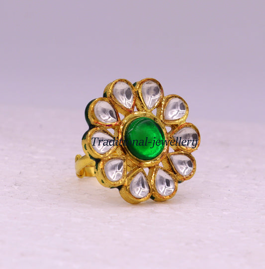 Vintage antique handmade 22k yellow gold gorgeous adjustable ring with green onyx wedding rings antique women's jewelry - TRIBAL ORNAMENTS