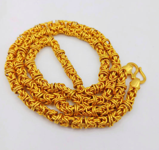 20 inches long 22k yellow gold handmade fabulous byzantine stylish chain necklace unisex gifting jewelry - TRIBAL ORNAMENTS