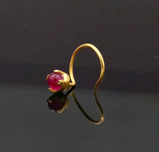 Gorgeous single pink onyx stone 22 karat gold handmade fabulous nose pin women's jewelry - TRIBAL ORNAMENTS