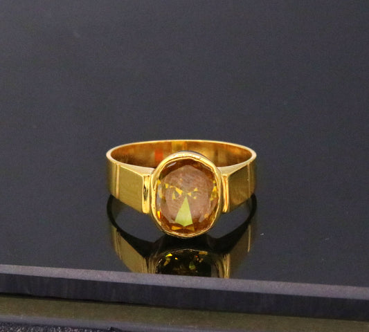 22karat yellow gold handmade ring fabulous band yellow Citrine (sunela in hindi) stone jadau jewelry from rajasthan india ring10 - TRIBAL ORNAMENTS