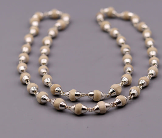 925 Silver handcrafted Basil rosary plant beads necklace chain tulsi mala use for Ayurveda for feel protected and focused from India ch18 - TRIBAL ORNAMENTS