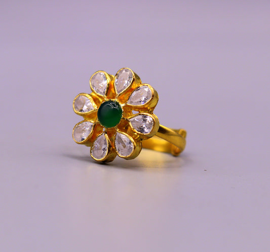 22kt yellow gold handmade fabulous adjustable ring band certified hallmarked flower shape indian simple jewelry - TRIBAL ORNAMENTS