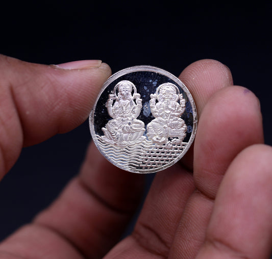 Pure solid 999 silver amazing Indian idol lord Ganesha Laxmi print 5 grams coin amazing gifting and collectible coin sst05 - TRIBAL ORNAMENTS