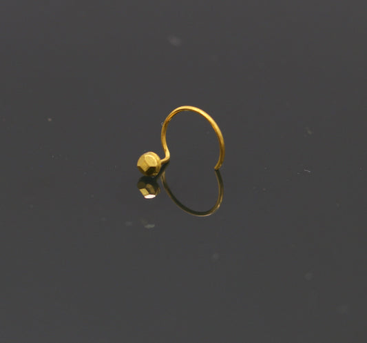 18kt  yellow gold handmade diamond cut design dot pattern L Band tiny nose pin solid jewelry - TRIBAL ORNAMENTS