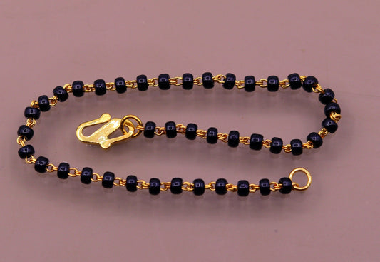 22kt yellow gold handmade fabulous black beads chain bracelet,gorgeous beads bracelet for gifting light weight jewelry - TRIBAL ORNAMENTS