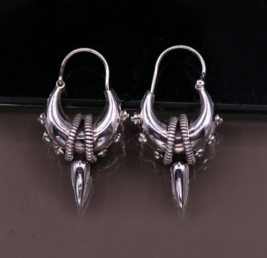 925 sterling silver handmade vintage ethnic style hoops earrings kundal,ethnic pretty bali tribal belly dance jewelry from india s590 - TRIBAL ORNAMENTS