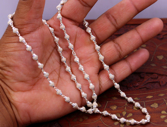 Sterling silver handmade Solid basil rosary plant wooden beads silver chain necklace tulsi mala use in Ayurveda meditation ch57 - TRIBAL ORNAMENTS