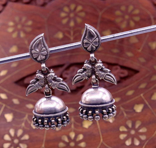 925 sterling silver vintage design handmade parrot design stud earring jhumki, light weight tribal belly dance bird earring jewelry s690 - TRIBAL ORNAMENTS