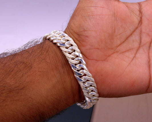 8" solid long Vintage antique cuban link chain 925 sterling silver bracelet, excellent unisex gifting custom made jewelry from india sbr151 - TRIBAL ORNAMENTS