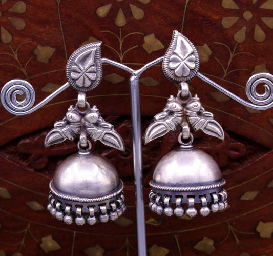 Handcrafted vintage peacock design 925 sterling silver gorgeous stud earring jhumki, drop dangle chandelier style light weight earring s794 - TRIBAL ORNAMENTS