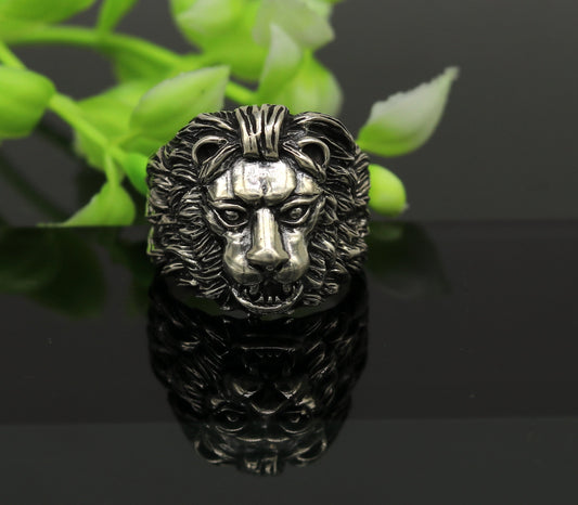 925 sterling silver handmade excellent lion face vintage stylish ring band unisex customized jewelry from Rajasthan india sr0275 - TRIBAL ORNAMENTS