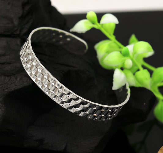 Vintage antique design handmade sterling silver open face adjustable kada bangle bracelet unisex customized stylish jewelry nsk298 - TRIBAL ORNAMENTS