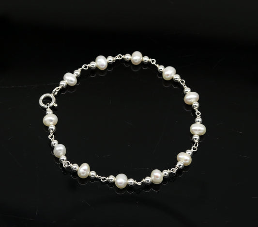 7.5" inches 925 sterling silver handmade customized beaded bracelet, awesome natural pearl unisex bracelet gifting jewelry for girls nsbr189 - TRIBAL ORNAMENTS