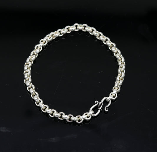 7.5" 925 sterling silver handmade customized solid rolo chain bracelet, stylish link bracelet unisex gifting belly dance jewelry nsbr185 - TRIBAL ORNAMENTS