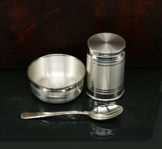 999 pure silver combo bowl and Water/milk tumbler, silver vessel, silver baby utensils, silver puja article, puja gifting utensils sv110 - TRIBAL ORNAMENTS