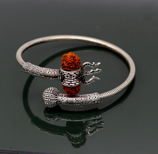 Lord Shiva trident vintage design 925 sterling silver customized lord shiva trident trishul bangle bracelet kada Rudraksha jewelry nsk355 - TRIBAL ORNAMENTS