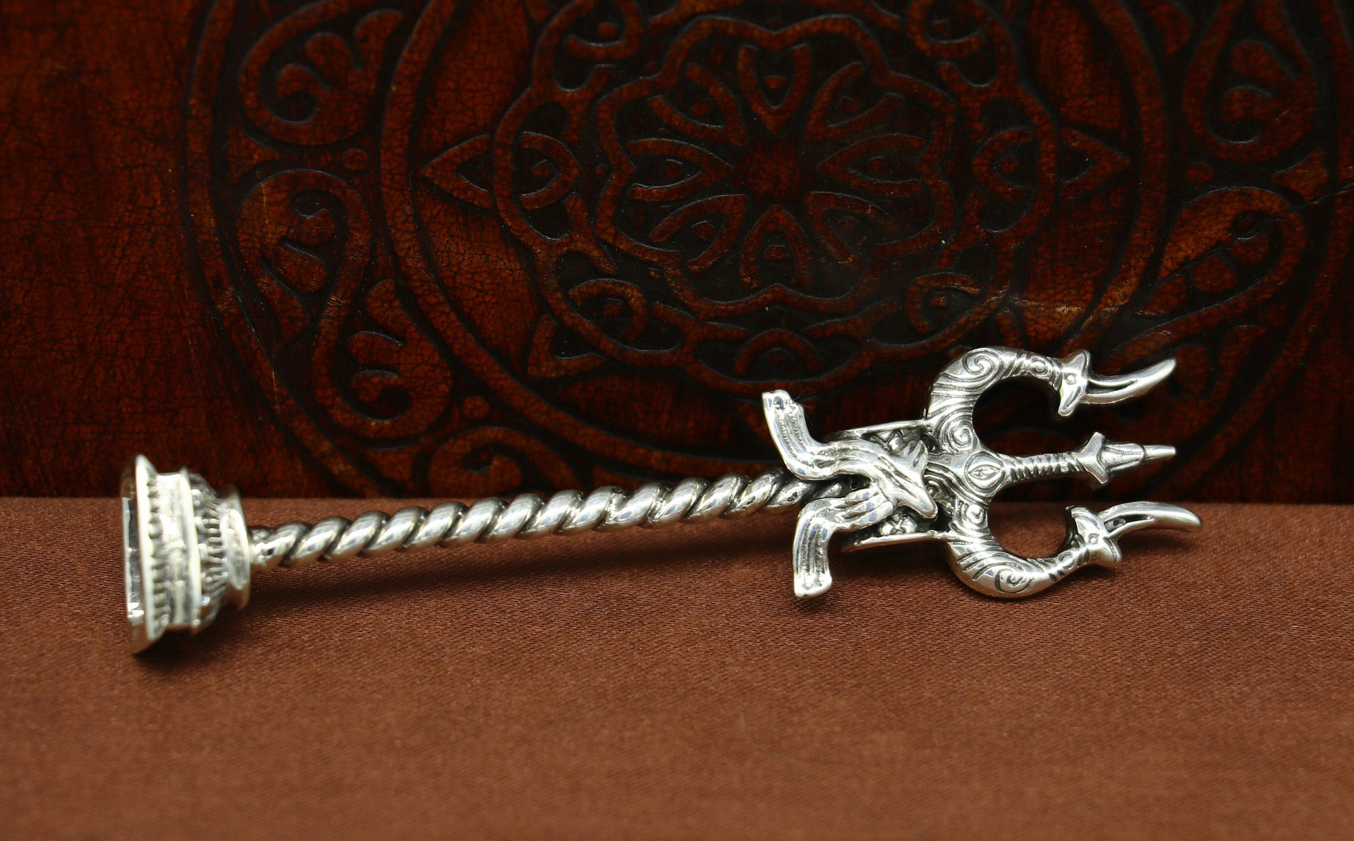 925 Sterling silver handmade lord Shiva trident with Damaru, fabulous craftsmanship Mahadev trishul, best collectible puja article art21 - TRIBAL ORNAMENTS