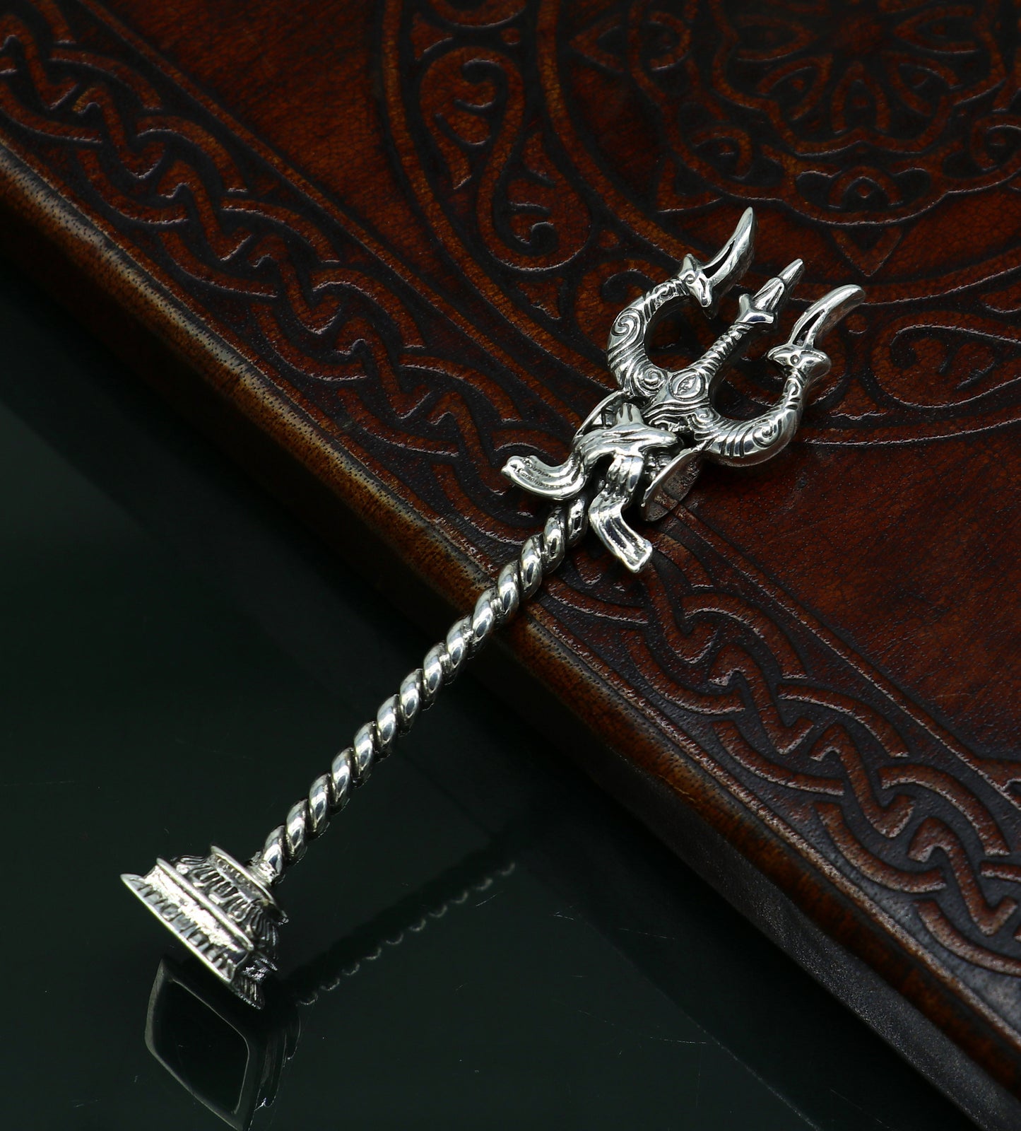 925 Sterling silver handmade lord Shiva trident with Damaru, fabulous craftsmanship Mahadev trishul, best collectible puja article art21 - TRIBAL ORNAMENTS