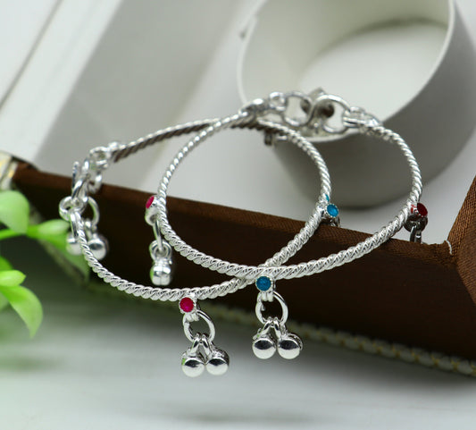 5.5" Solid silver stylish customized design kids baby charm ankle bracelet, amazing gorgeous hanging noisy bells customized anklets ank342 - TRIBAL ORNAMENTS