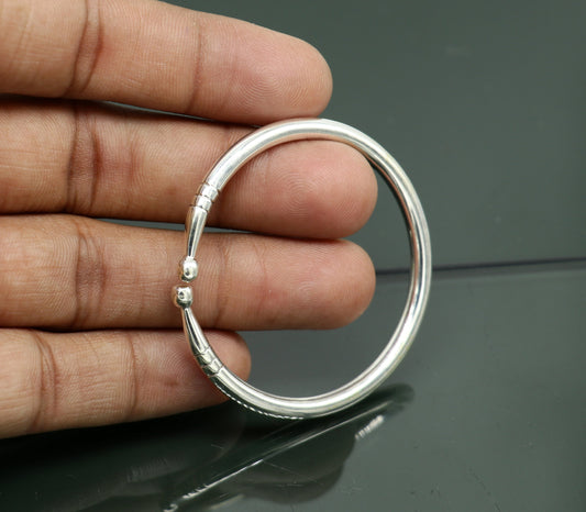 925 sterling silver exclusive plain bright design new born baby bangle kada, baby bracelet kada, best gifting adjustable kada nbbk224 - TRIBAL ORNAMENTS