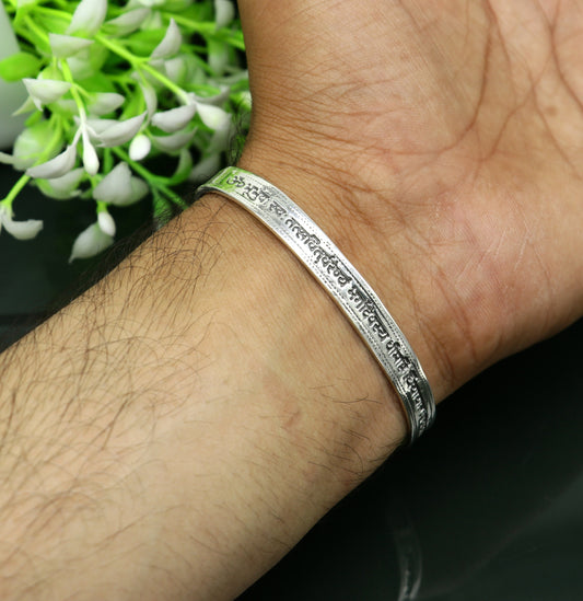 Authentic 925 sterling silver customized Gayatri Mantra design cuff kada bracelet, easy to adjust with your wrist, unisex jewelry cuff45 - TRIBAL ORNAMENTS