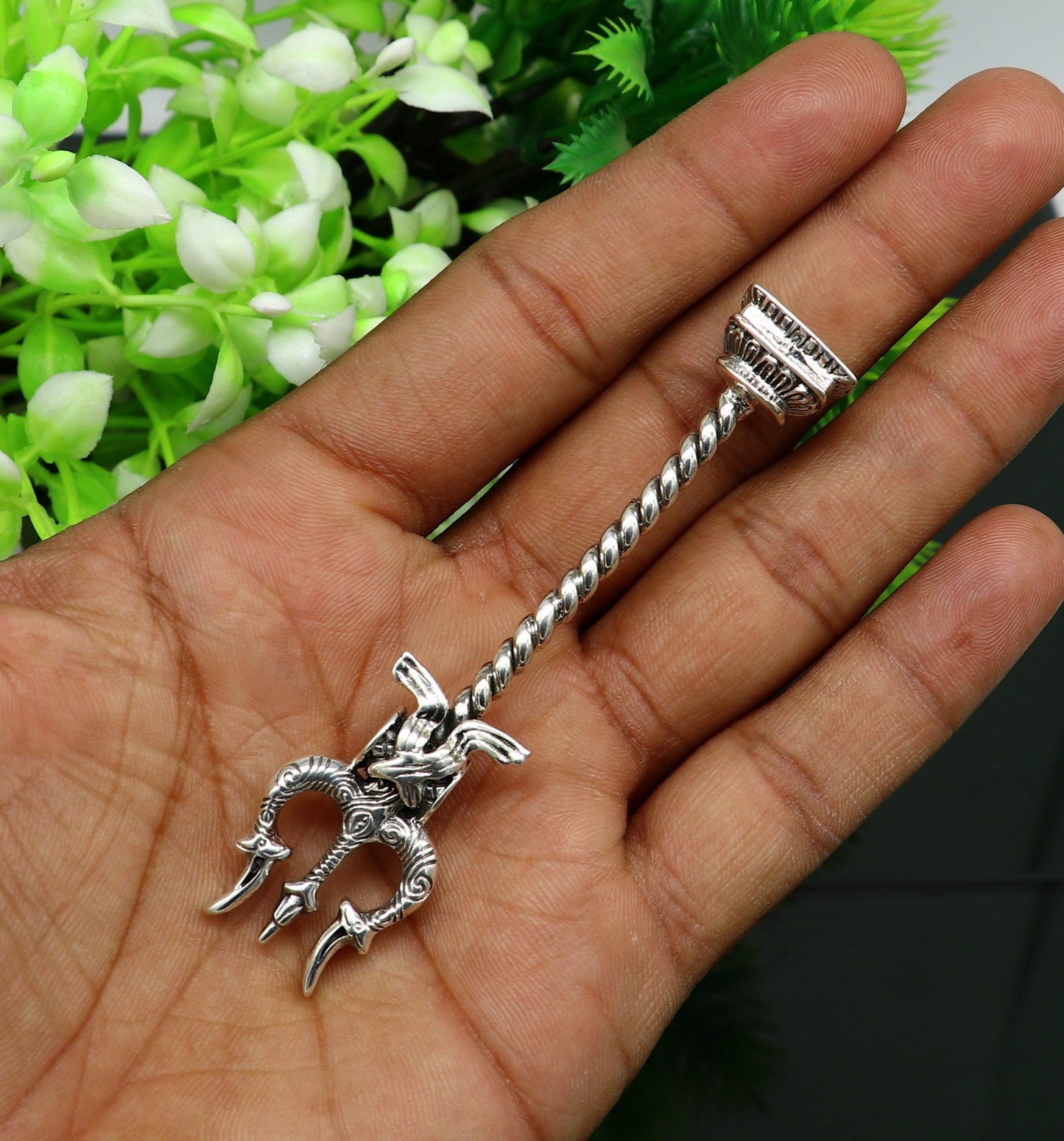 925 Sterling silver handmade lord Shiva trident with Damaru, fabulous craftsmanship Mahadev trishul, best collectible puja article art21 - TRIBAL ORNAMENTS