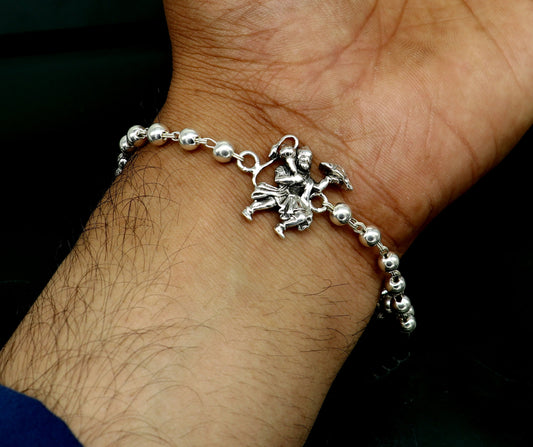 925 Sterling silver customized beaded 'Hanuman' Rakhi or bracelet. best gift for your brother's for special personalized gifing rk18 - TRIBAL ORNAMENTS