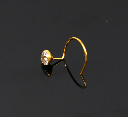 3.5mm 18 kt yellow gold fabulous nose pin, excellent single cz stone nose pin, stunning design gifting gold jewelry for girl's women's gnp40 - TRIBAL ORNAMENTS