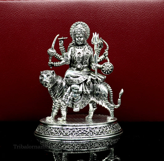 925 Sterling silver handmade customized Hindu Goddess Durga or Bhawani maa statue, puja article figurine, home decor utensils art33 - TRIBAL ORNAMENTS