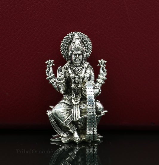 Pure 925 Sterling silver handmade customized Hindu Goddess Laxmi statue, puja article figurine, home décor puja articles gifting art26 - TRIBAL ORNAMENTS