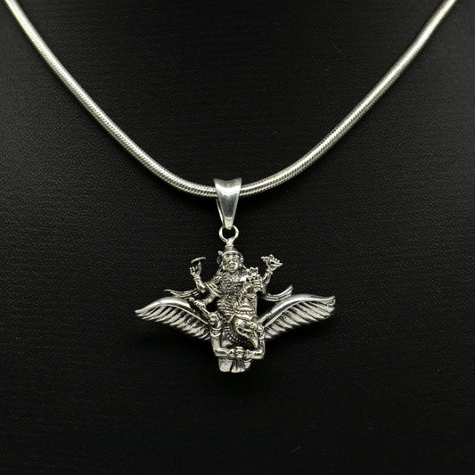 925 sterling silver Hindu idol Lord Vishnu with Garuda pendant, excellent gifting unisex locket pendant customized god jewelry sspm516 - TRIBAL ORNAMENTS