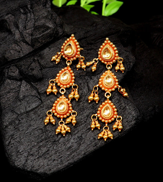 22Kt yellow gold handmade Vintage antique tussi design earring, gorgeous brides gifting stud earring drop dangle wedding jewelry ear130 - TRIBAL ORNAMENTS