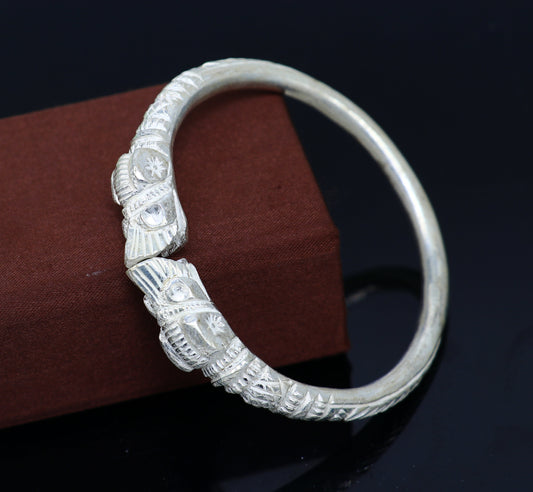 Vintage design handmade Solid silver men's bangle bracelet adjustable kada solid crocodile face tribal design bangle gifting kada nssk441 - TRIBAL ORNAMENTS