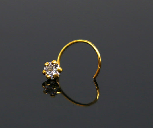 3.5mm 18 kt yellow gold fabulous nose pin, excellent single cz stone nose pin, stunning design gifting gold jewelry for girl's women's gnp39 - TRIBAL ORNAMENTS