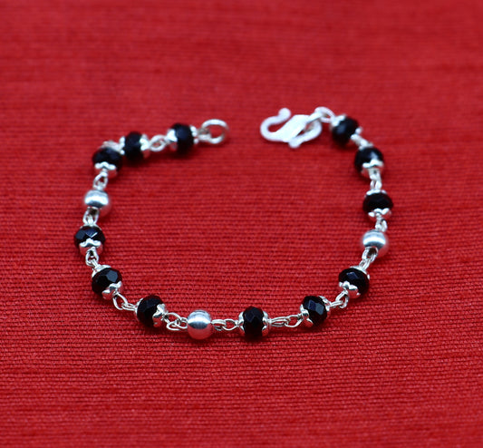 925 sterling silver customized black beads Nazariya bracelet, protect from evil eyes, new born baby bracelet stylish jewelry from india bbr9 - TRIBAL ORNAMENTS