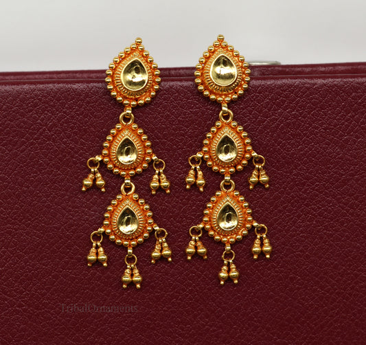 22Kt yellow gold handmade Vintage antique Tussi design earring, gorgeous brides gifting stud earring drop dangle wedding jewelry ear131 - TRIBAL ORNAMENTS