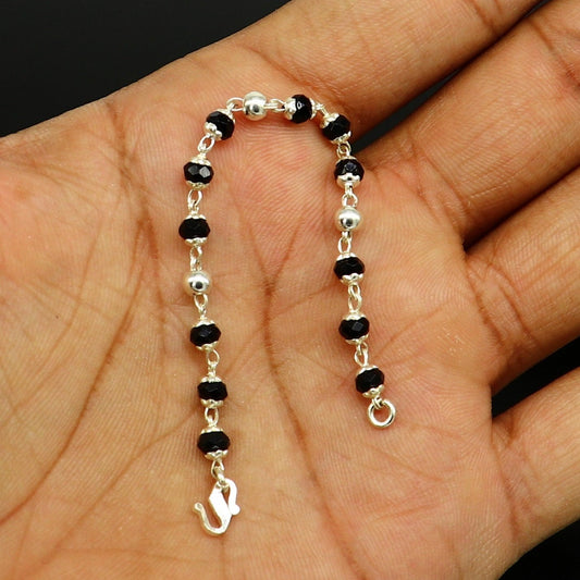 4.5" inches long handmade sterling silver beaded bracelet or necklace for baby krishna figurine or sculpture, best puja necklace sbr226 - TRIBAL ORNAMENTS