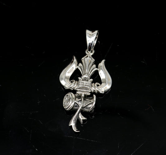 925 sterling silver Hindu idol Lord Shiva trident/trishul pendant, amazing vintage design gifting locket pendant customized jewelry ssp524 - TRIBAL ORNAMENTS