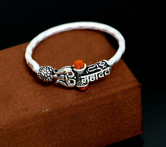 Handmade vintage antique design customized silver baby bangle kada, excellent lord shiva Mahadeva bangle bracelet kada for gifting nbbk240 - TRIBAL ORNAMENTS