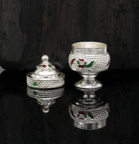 Exclusive gifting trinket box, sindur kumkum box, brides eye kajal box, 925 sterling silver handmade gifting article silver jewelry stb118 - TRIBAL ORNAMENTS