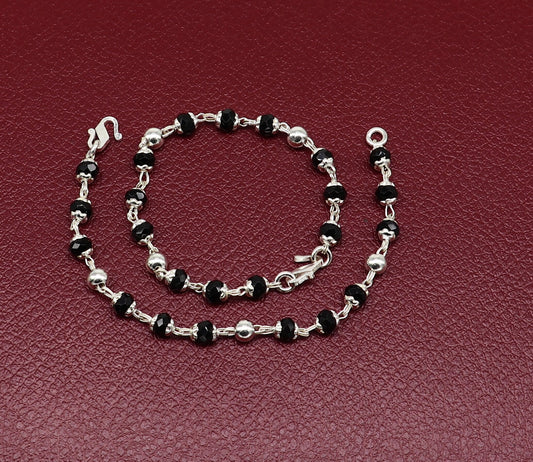 925 sterling silver customized black beads Nazariya bracelet, protect from evil eyes, new born baby bracelet stylish jewelry india bbr14 - TRIBAL ORNAMENTS