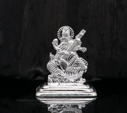 Solid Sterling silver handmade customized Hindu idol Saraswati  sharda maa statue, puja article figurine, home décor ,silver Articles art48 - TRIBAL ORNAMENTS