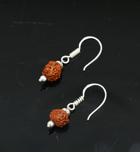 925 sterling silver handmade single Rudraksha ball hoops earring, stunning drop dangling earring amazing bridesmaid earring s916 - TRIBAL ORNAMENTS