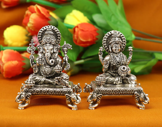 925 Sterling silver handmade customized Hindu idols Laxmi and Ganesha statue, puja article figurine, home décor Diwali puja gift art226 - TRIBAL ORNAMENTS